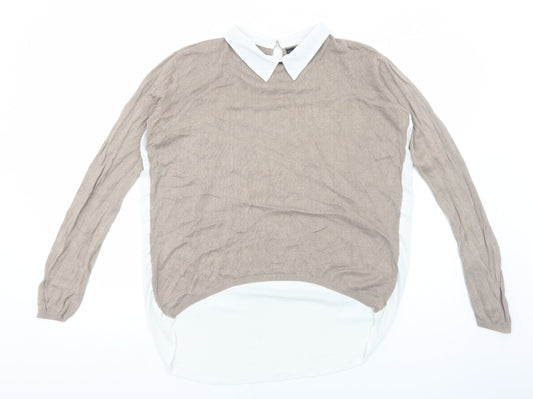 Primark Womens Brown Polyester Basic Blouse Size 8 Collared