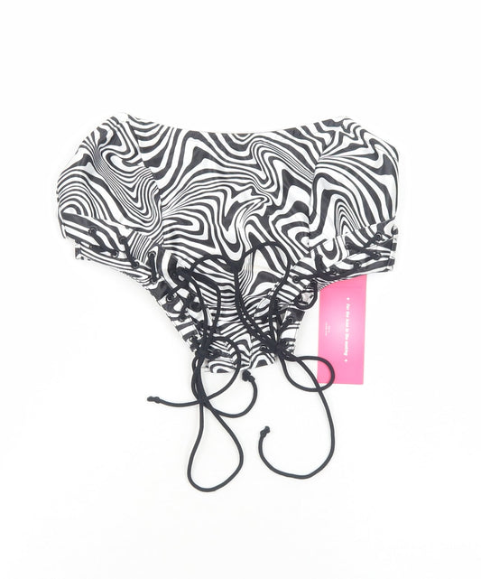 SheIn Womens White Geometric Polyester Cropped Blouse Size S Off the Shoulder - Corset