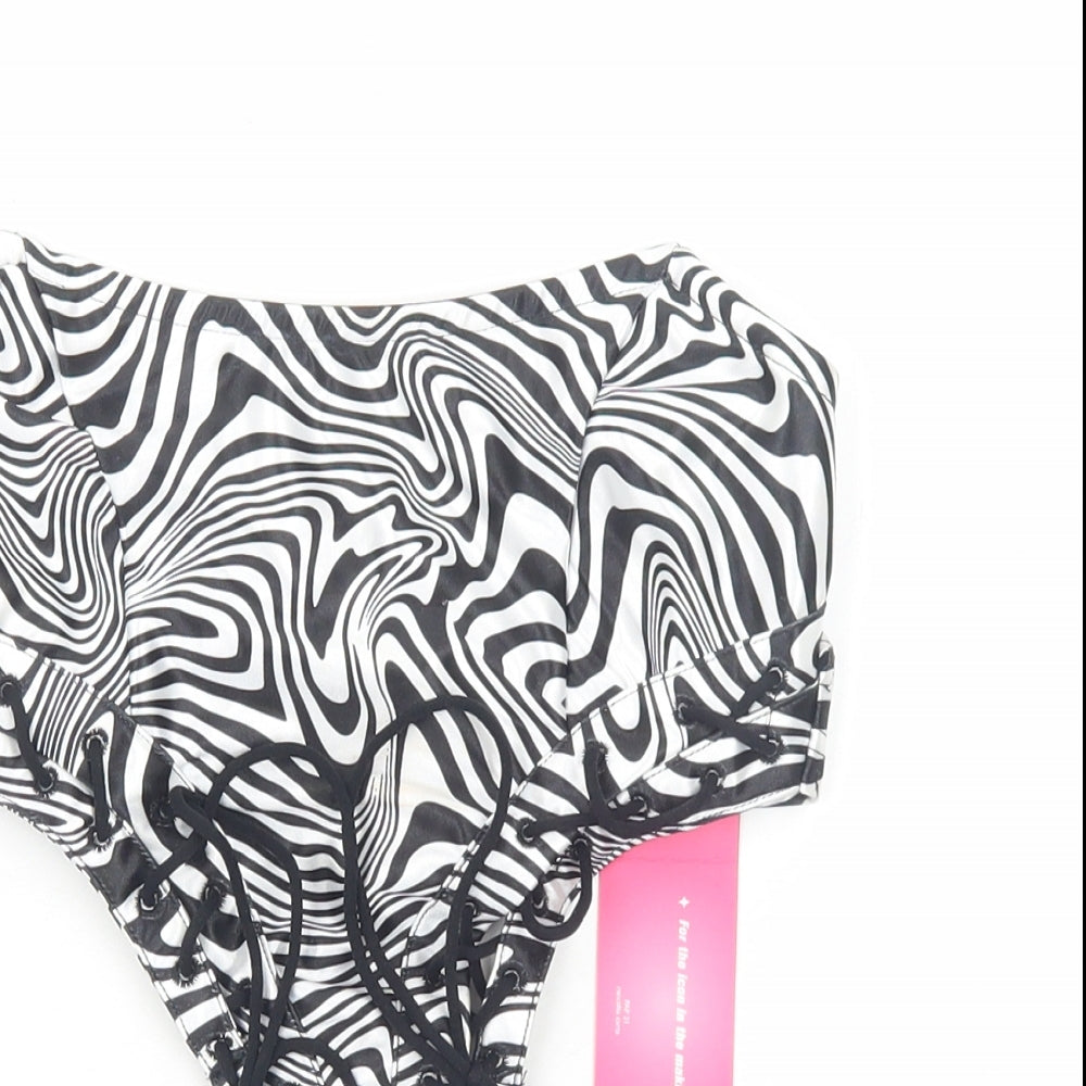 SheIn Womens White Geometric Polyester Cropped Blouse Size S Off the Shoulder - Corset