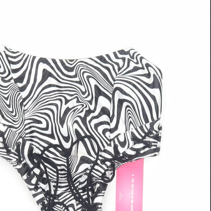 SheIn Womens White Geometric Polyester Cropped Blouse Size S Off the Shoulder - Corset