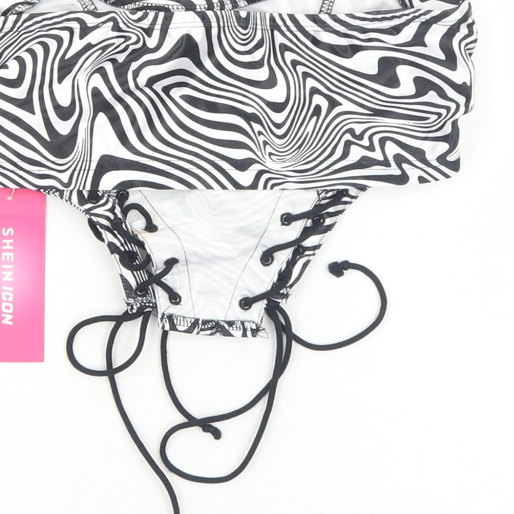 SheIn Womens White Geometric Polyester Cropped Blouse Size S Off the Shoulder - Corset