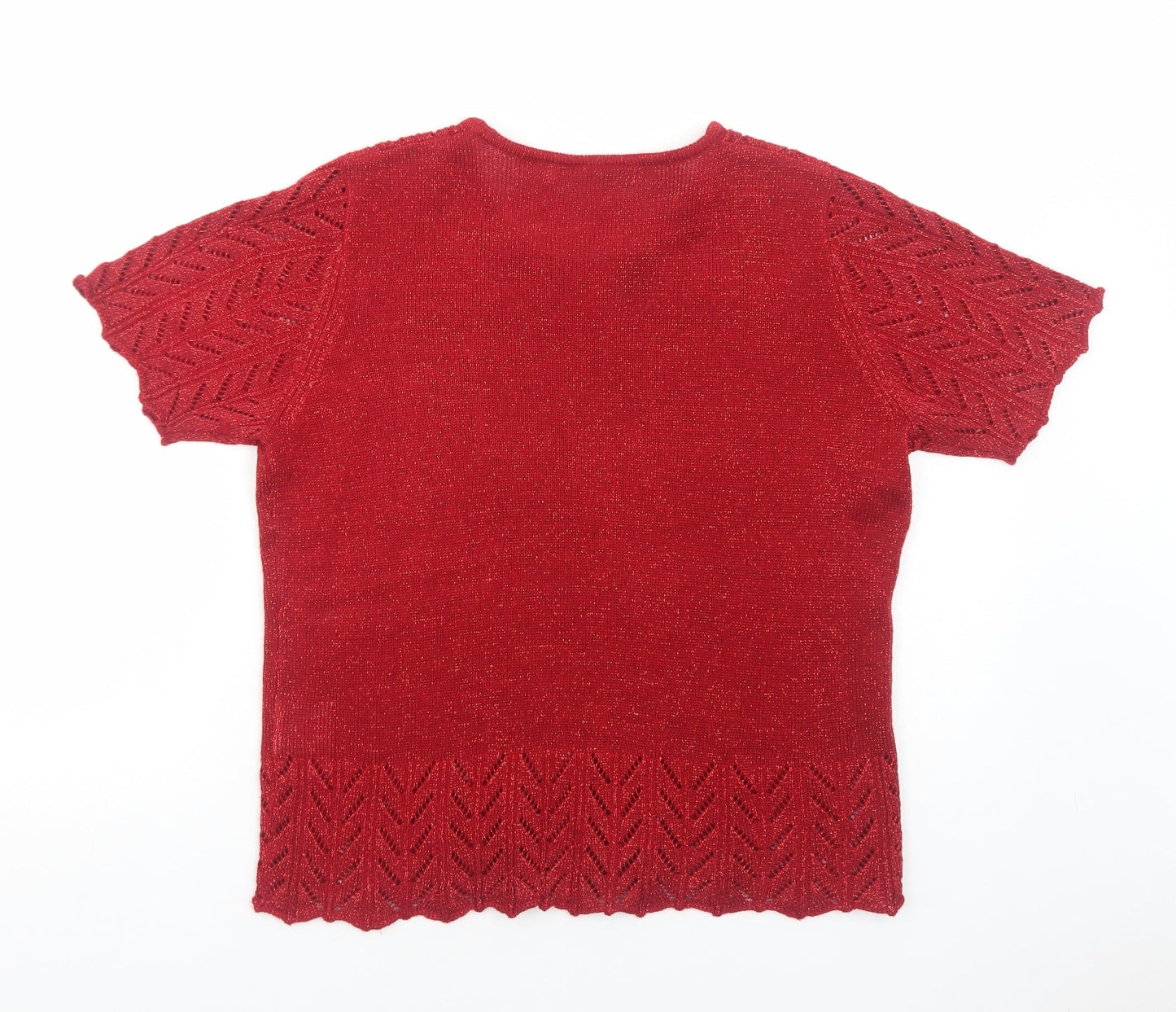 EWM Womens Red Acrylic Basic Blouse Size M Round Neck