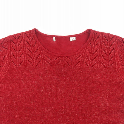EWM Womens Red Acrylic Basic Blouse Size M Round Neck
