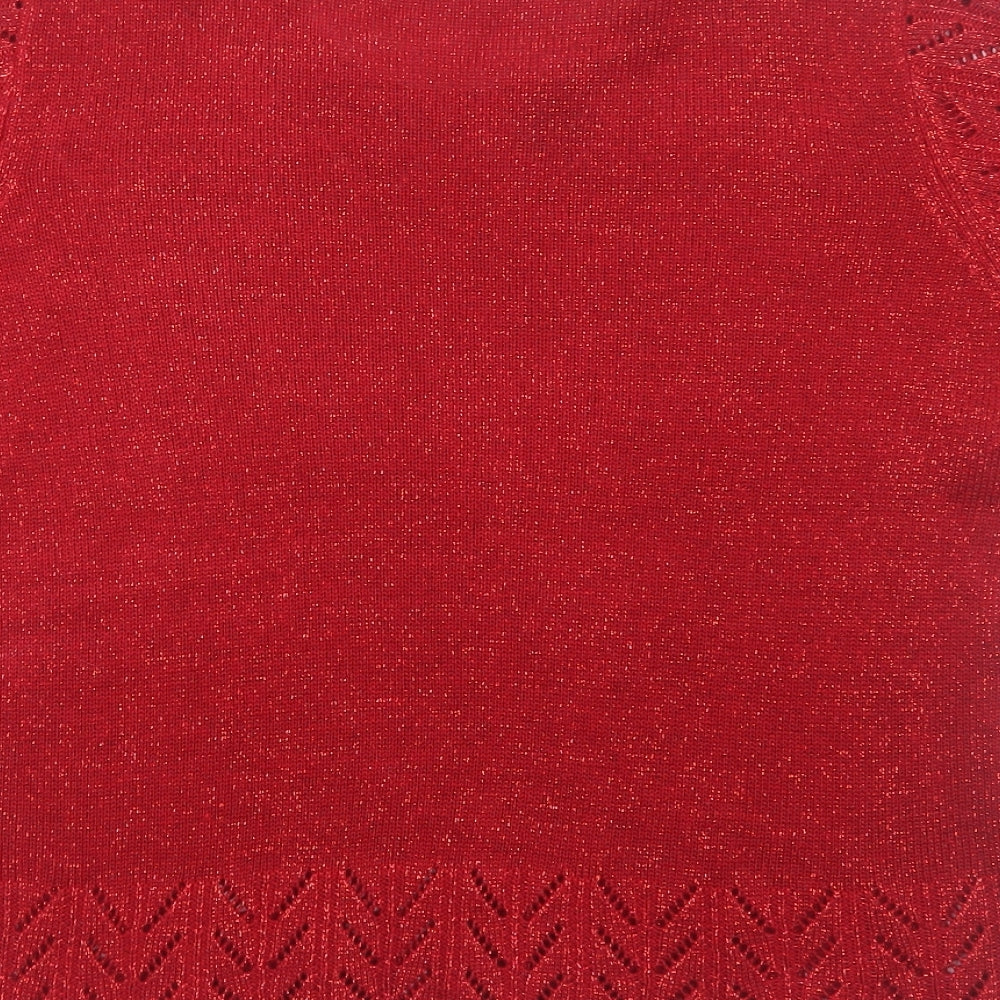 EWM Womens Red Acrylic Basic Blouse Size M Round Neck