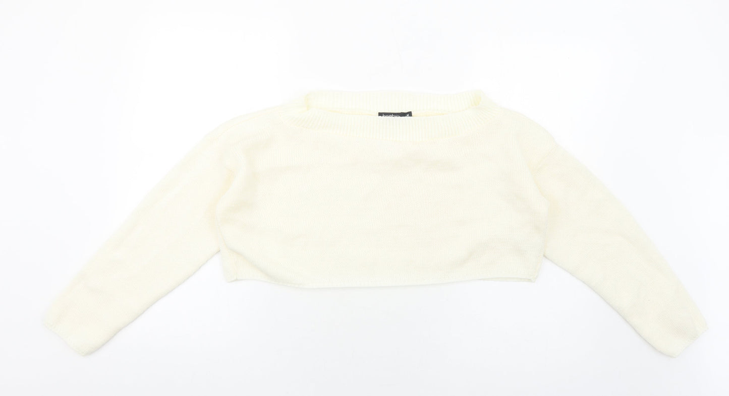 Boohoo Womens Ivory Round Neck Acrylic Pullover Jumper Size M