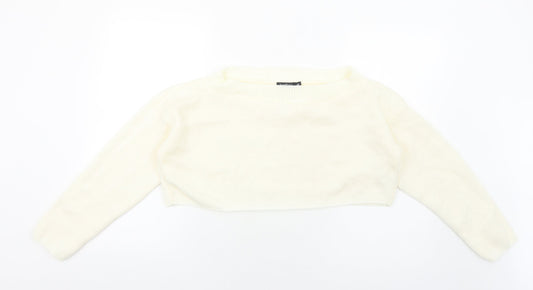Boohoo Womens Ivory Round Neck Acrylic Pullover Jumper Size M