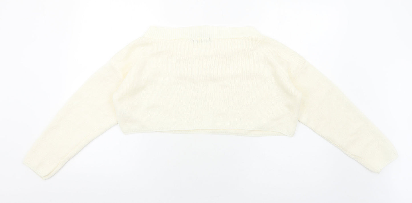 Boohoo Womens Ivory Round Neck Acrylic Pullover Jumper Size M