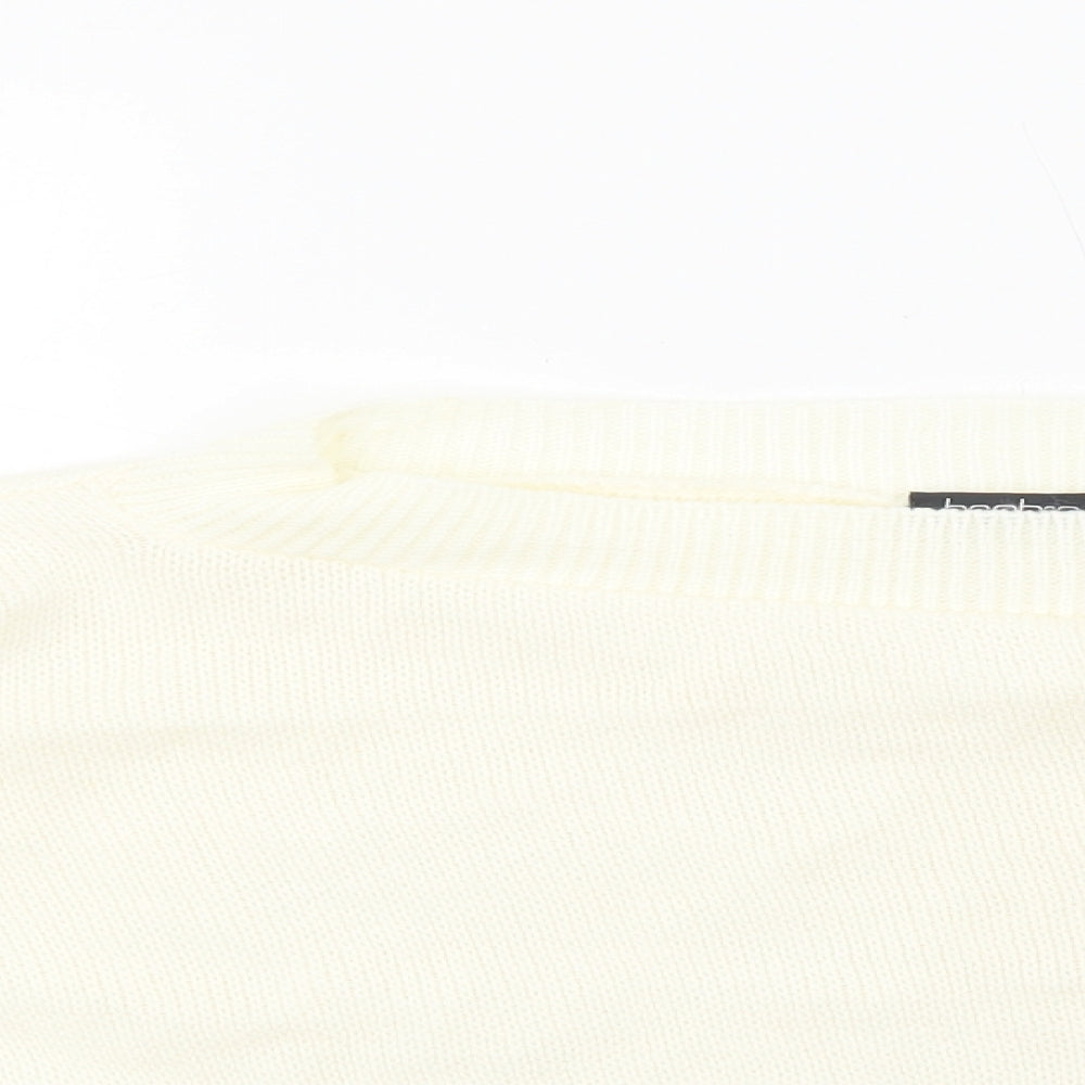 Boohoo Womens Ivory Round Neck Acrylic Pullover Jumper Size M