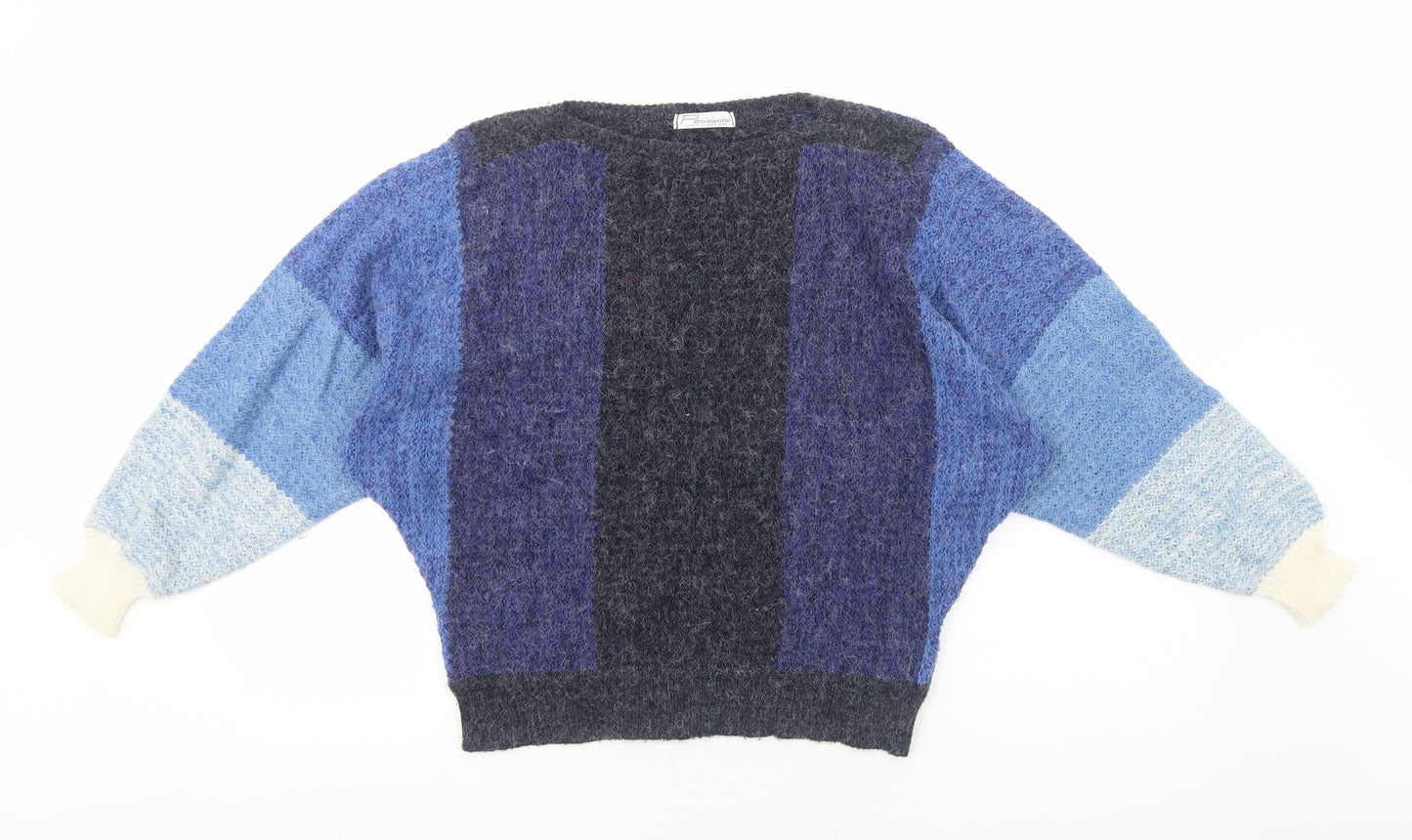 Parisienne Womens Blue Boat Neck Striped Acrylic Pullover Jumper Size S