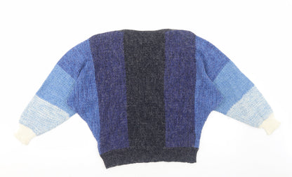 Parisienne Womens Blue Boat Neck Striped Acrylic Pullover Jumper Size S