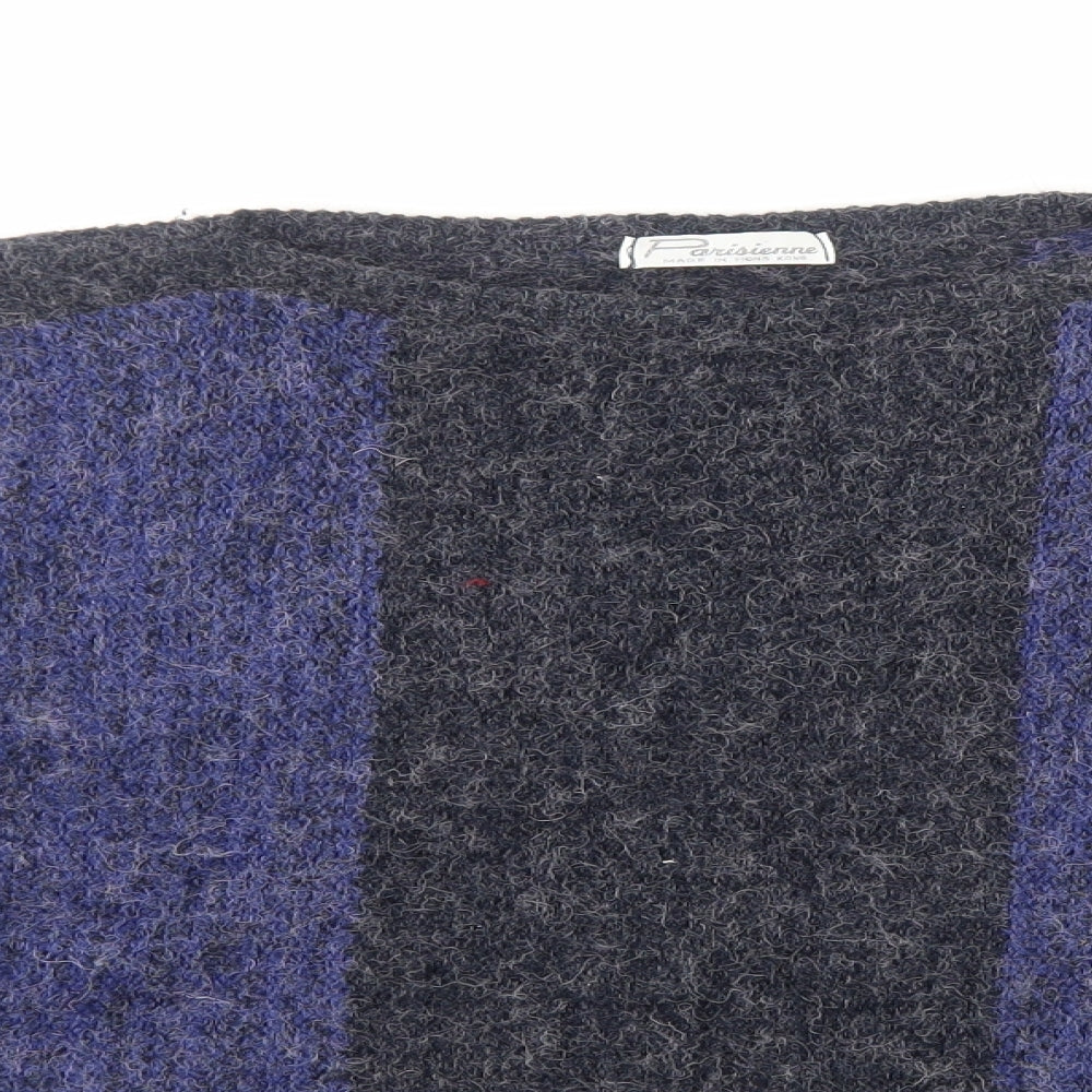 Parisienne Womens Blue Boat Neck Striped Acrylic Pullover Jumper Size S