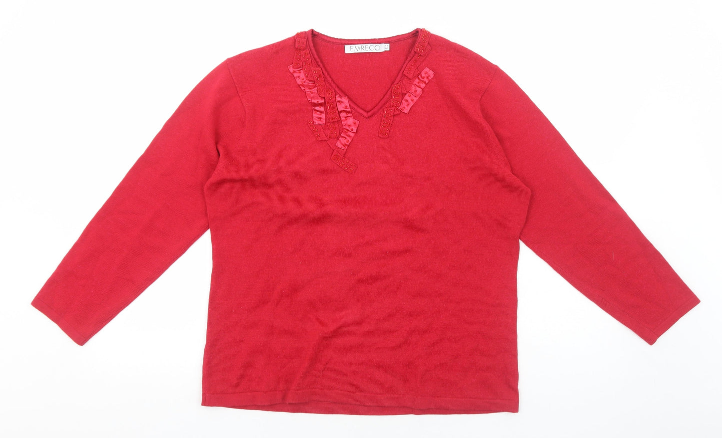 Emere Co Womens Red Acrylic Basic T-Shirt Size 20 V-Neck