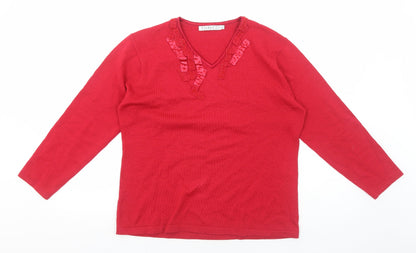 Emere Co Womens Red Acrylic Basic T-Shirt Size 20 V-Neck