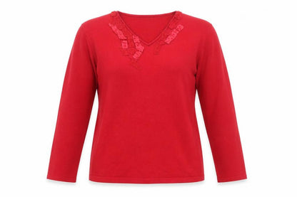 Emere Co Womens Red Acrylic Basic T-Shirt Size 20 V-Neck