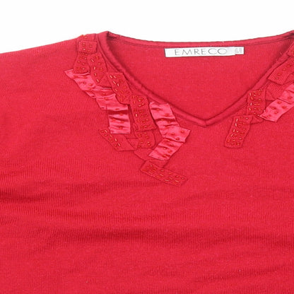 Emere Co Womens Red Acrylic Basic T-Shirt Size 20 V-Neck