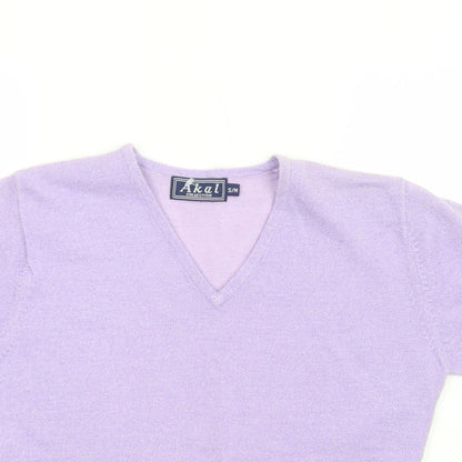 Akal Collection Womens Purple Polyester Basic T-Shirt Size S V-Neck