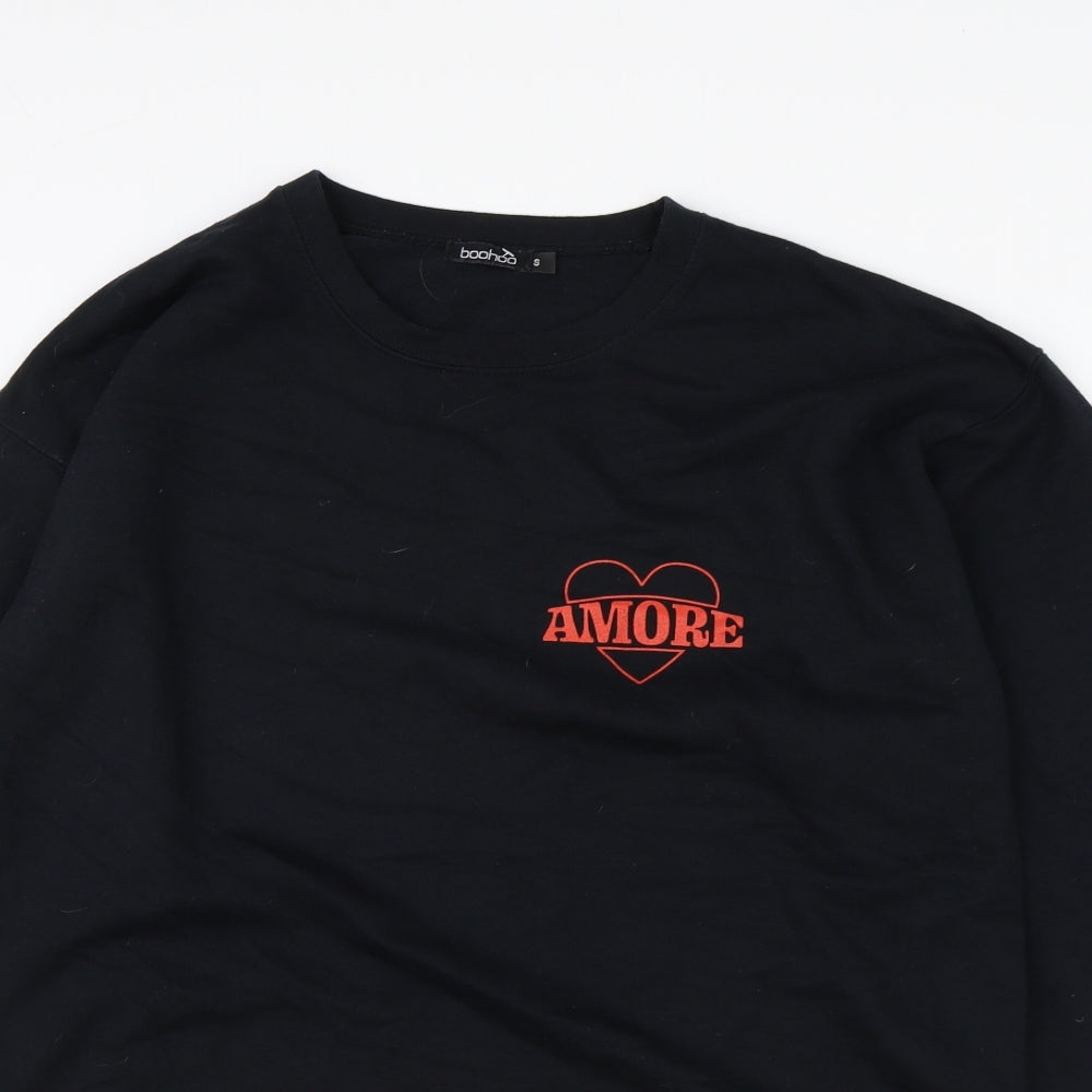 Womens UK Size S Boohoo Black Pullover Sweatshirt