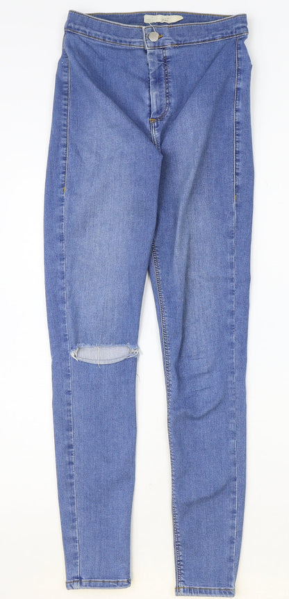 Topshop Womens Blue Cotton Skinny Jeans Size 30 in Regular Zip