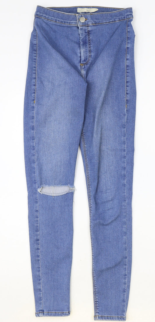 Topshop Womens Blue Cotton Skinny Jeans Size 30 in Regular Zip