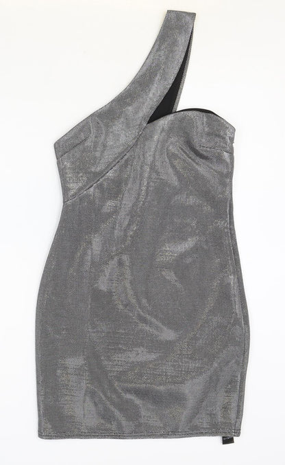 ASOS Womens Silver Polyester Bodycon Size 10 Off the Shoulder Zip