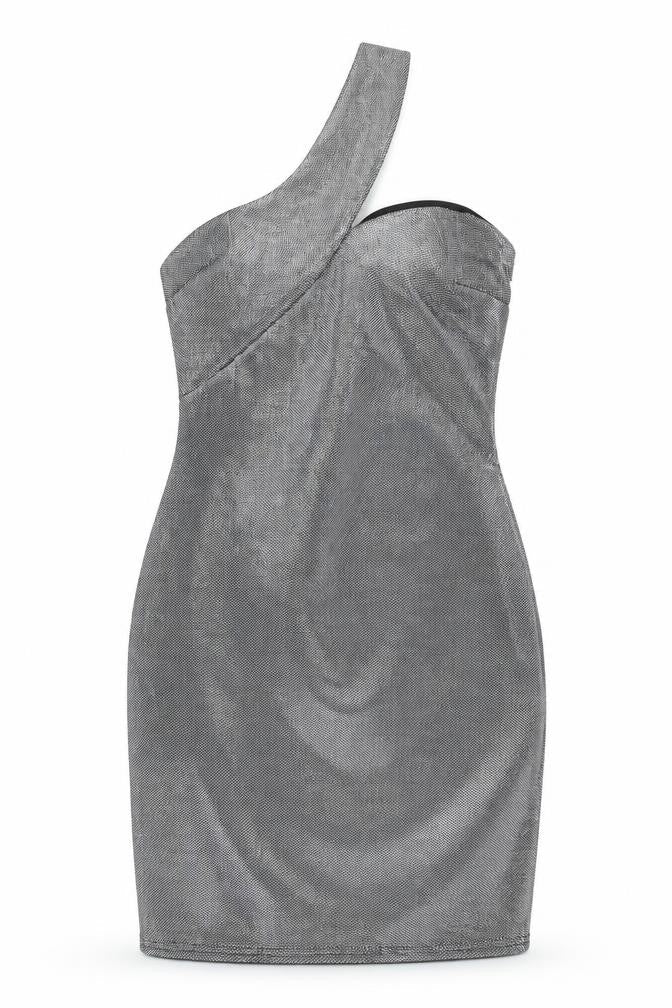 ASOS Womens Silver Polyester Bodycon Size 10 Off the Shoulder Zip