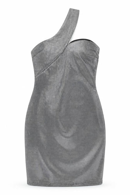 ASOS Womens Silver Polyester Bodycon Size 10 Off the Shoulder Zip