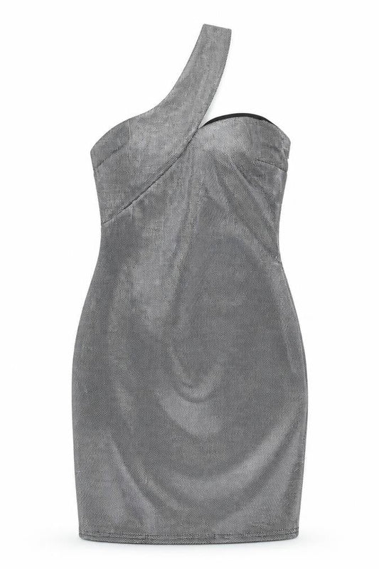 ASOS Womens Silver Polyester Bodycon Size 10 Off the Shoulder Zip