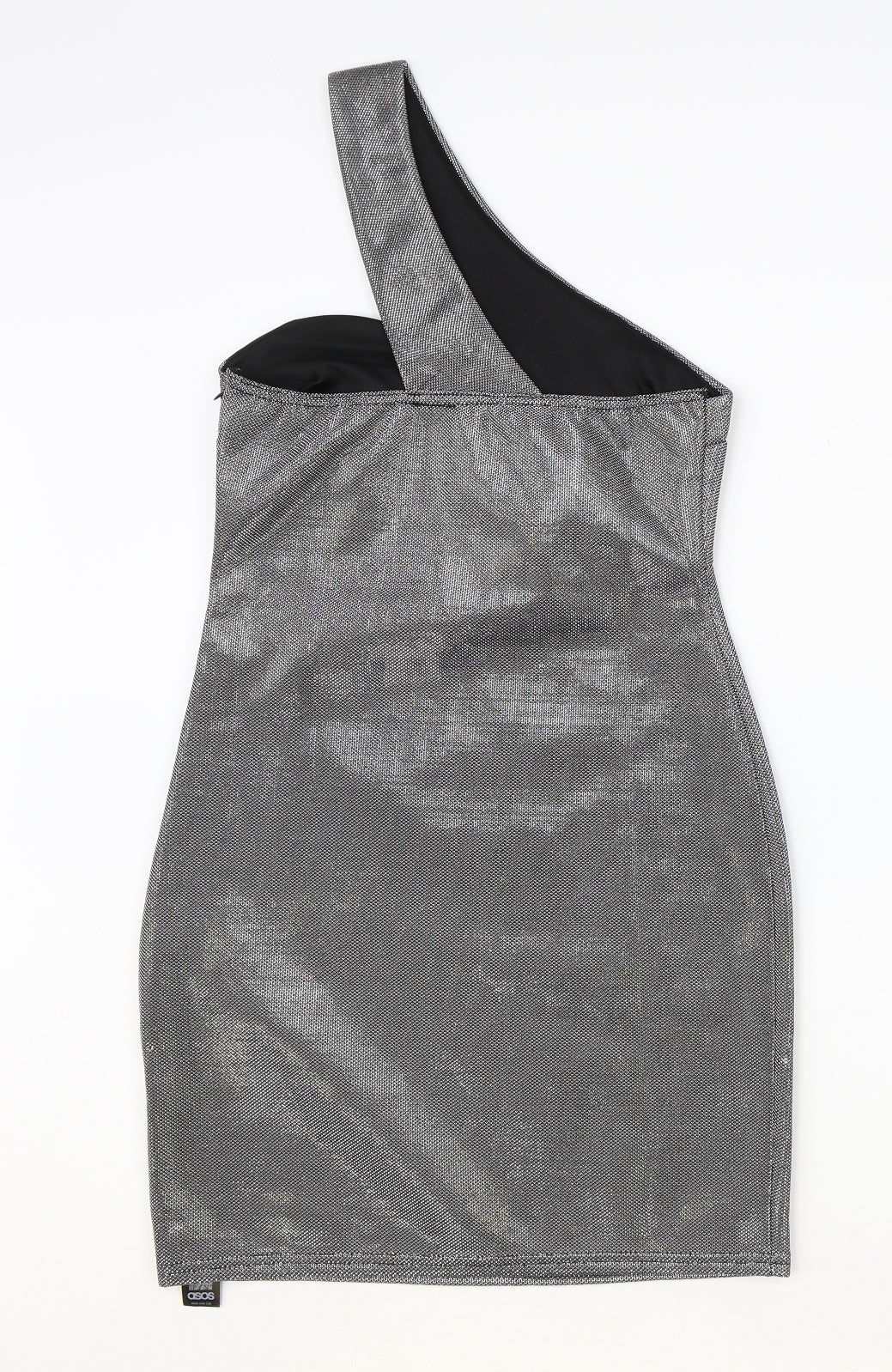 ASOS Womens Silver Polyester Bodycon Size 10 Off the Shoulder Zip