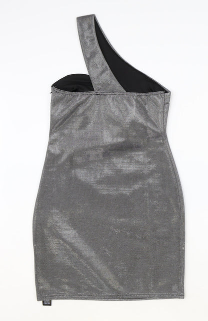 ASOS Womens Silver Polyester Bodycon Size 10 Off the Shoulder Zip