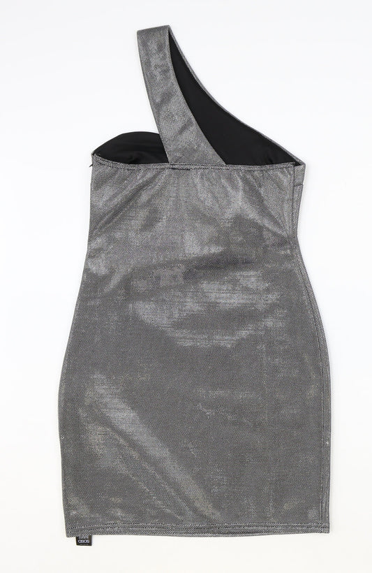 ASOS Womens Silver Polyester Bodycon Size 10 Off the Shoulder Zip