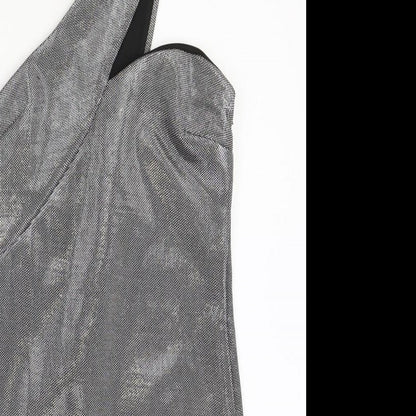 ASOS Womens Silver Polyester Bodycon Size 10 Off the Shoulder Zip