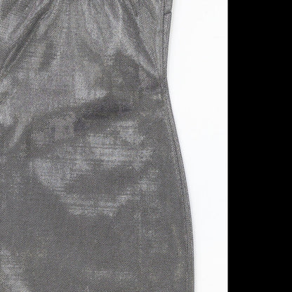 ASOS Womens Silver Polyester Bodycon Size 10 Off the Shoulder Zip