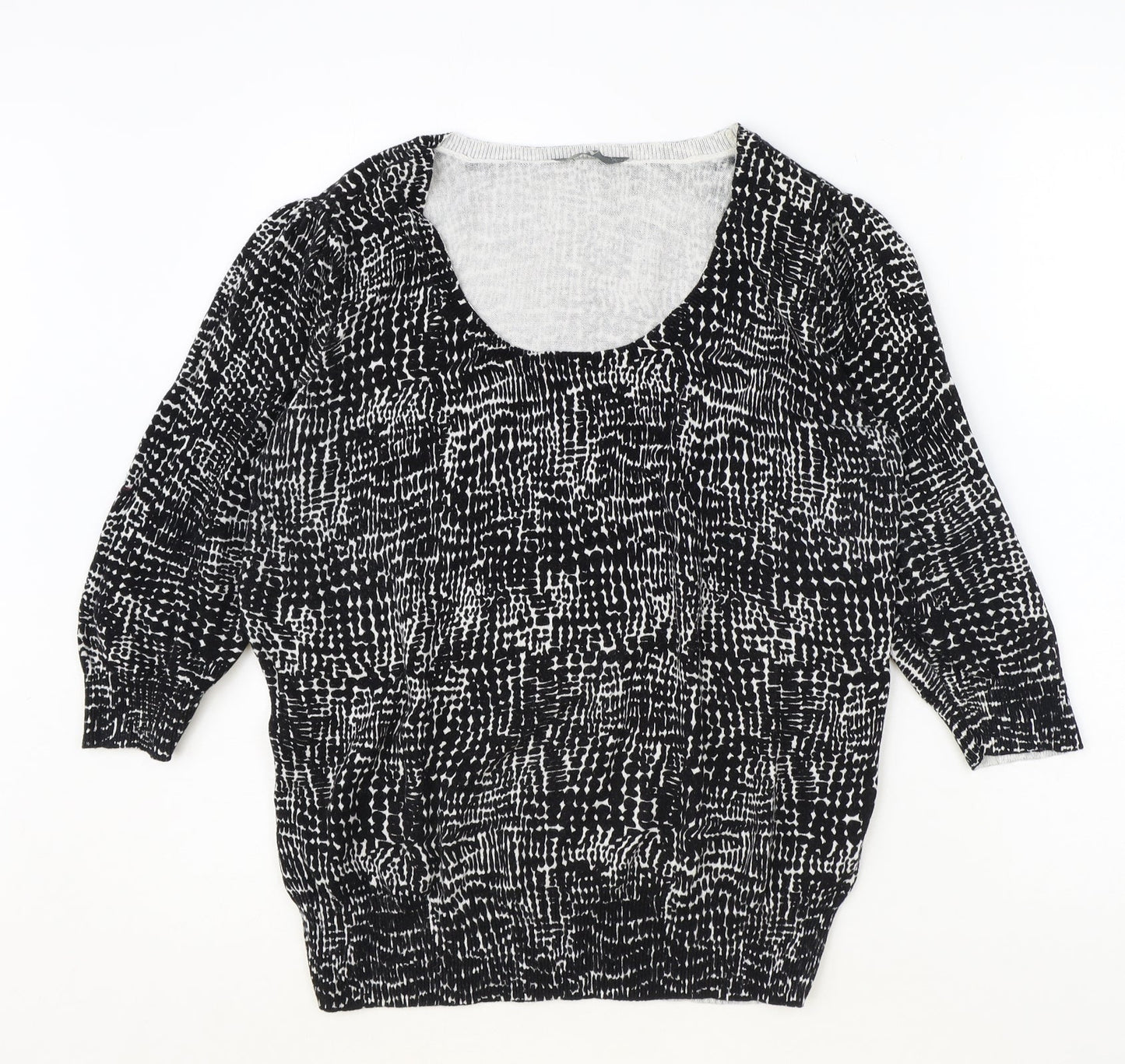 BHS Womens Black Round Neck Geometric 100% Cotton Pullover Jumper Size 16