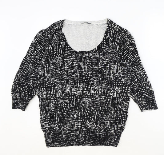 BHS Womens Black Round Neck Geometric 100% Cotton Pullover Jumper Size 16