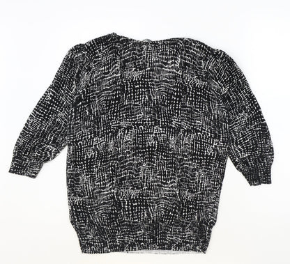 BHS Womens Black Round Neck Geometric 100% Cotton Pullover Jumper Size 16