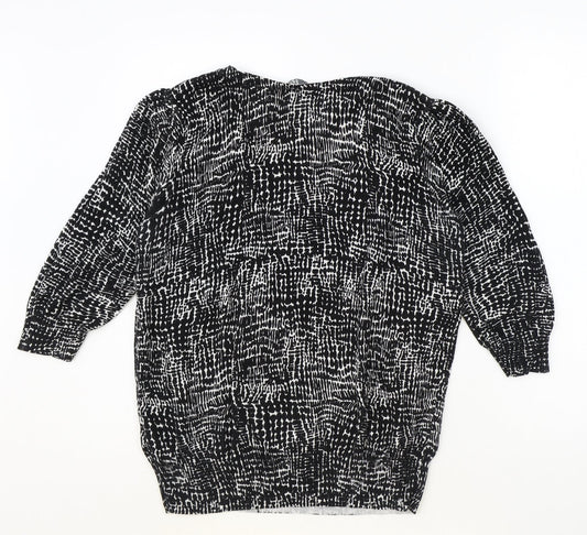 BHS Womens Black Round Neck Geometric 100% Cotton Pullover Jumper Size 16