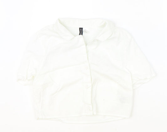 Womens UK Size S Divided Ivory Cropped Button-Up