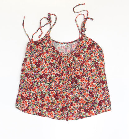 Jack Wills Womens Red Floral Viscose Basic Tank Size 10 Scoop Neck