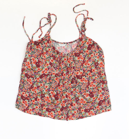 Jack Wills Womens Red Floral Viscose Basic Tank Size 10 Scoop Neck