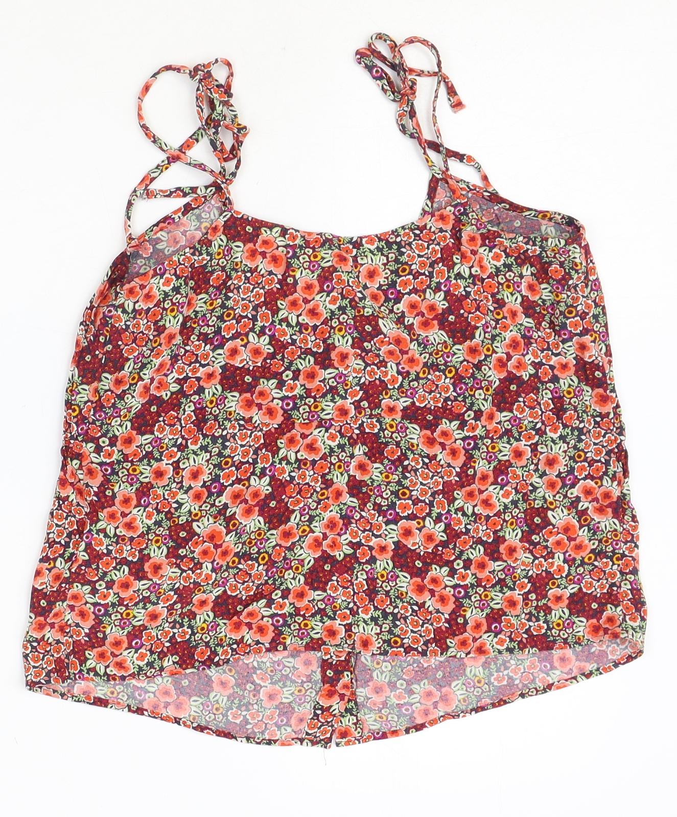 Jack Wills Womens Red Floral Viscose Basic Tank Size 10 Scoop Neck