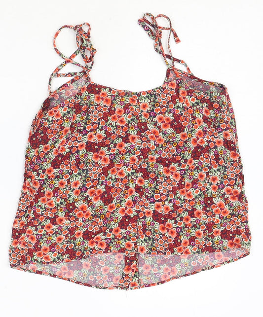 Jack Wills Womens Red Floral Viscose Basic Tank Size 10 Scoop Neck