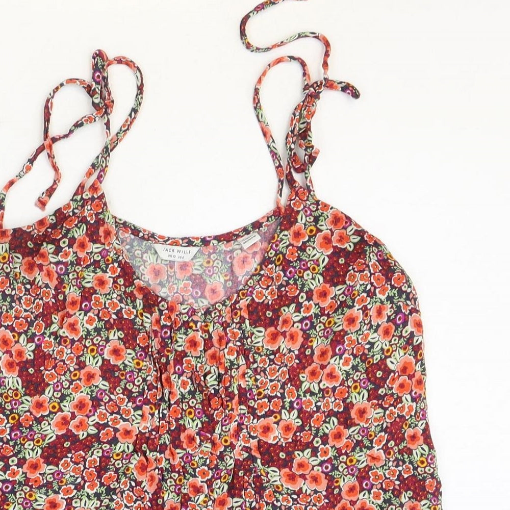 Jack Wills Womens Red Floral Viscose Basic Tank Size 10 Scoop Neck