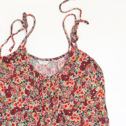 Jack Wills Womens Red Floral Viscose Basic Tank Size 10 Scoop Neck