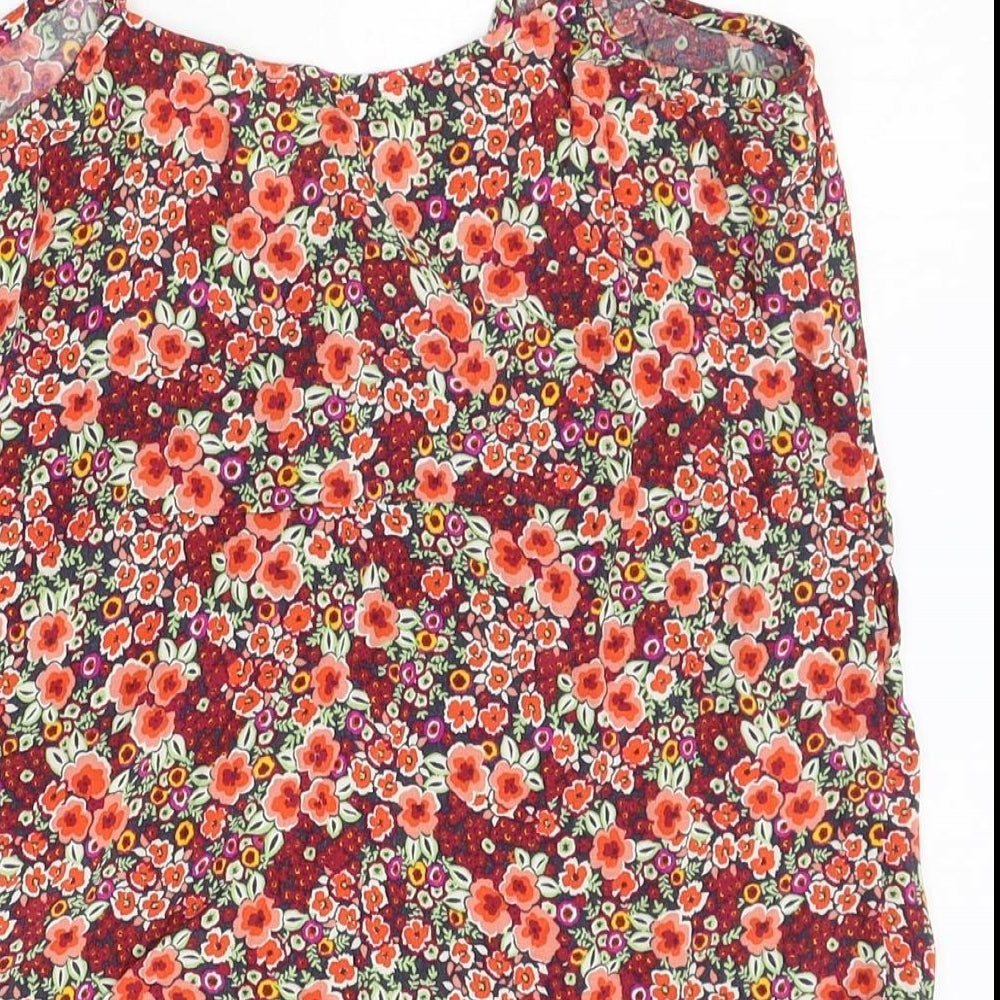 Jack Wills Womens Red Floral Viscose Basic Tank Size 10 Scoop Neck