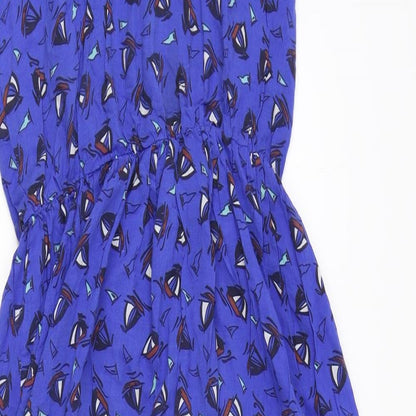 Ocean Club Womens Blue Geometric Polyester A-Line Size 10 Square Neck Pullover - Boat Print