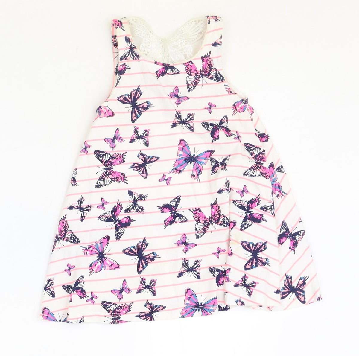 TU Girls Ivory Geometric 100% Cotton Basic Blouse Size 3 Years Scoop Neck Pullover - Butterfly Pattern