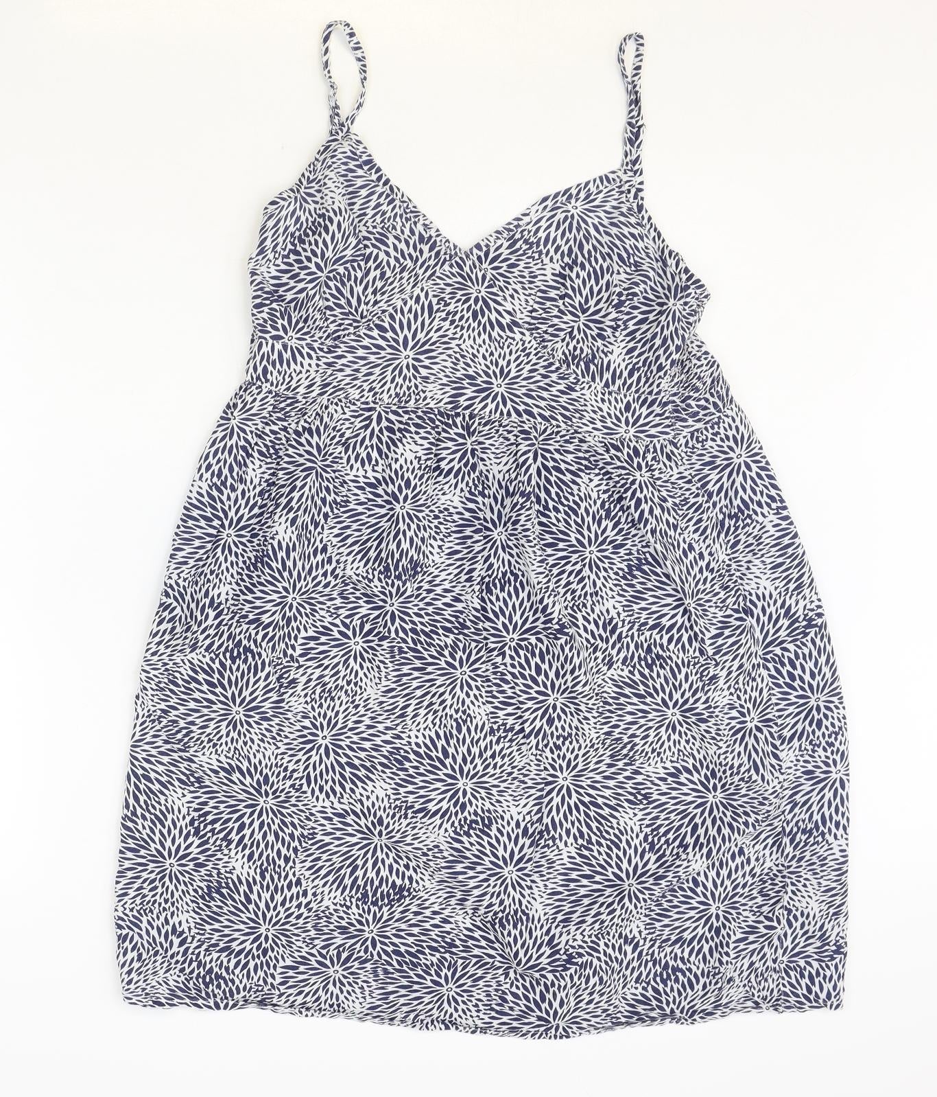 TU Womens Blue Floral Polyester Fit & Flare Size 8 V-Neck Pullover