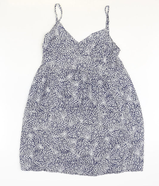 TU Womens Blue Floral Polyester Fit & Flare Size 8 V-Neck Pullover