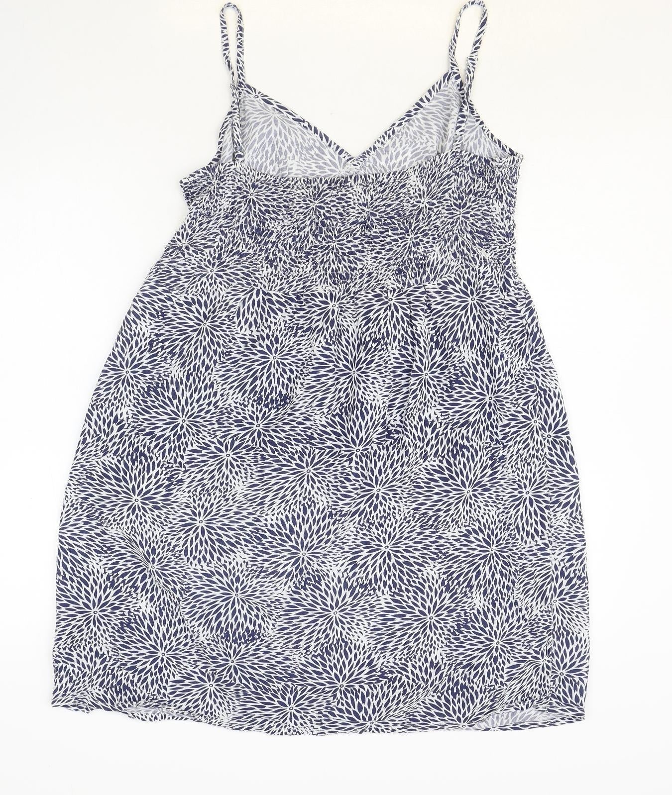 TU Womens Blue Floral Polyester Fit & Flare Size 8 V-Neck Pullover