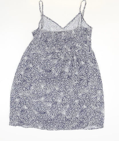 TU Womens Blue Floral Polyester Fit & Flare Size 8 V-Neck Pullover